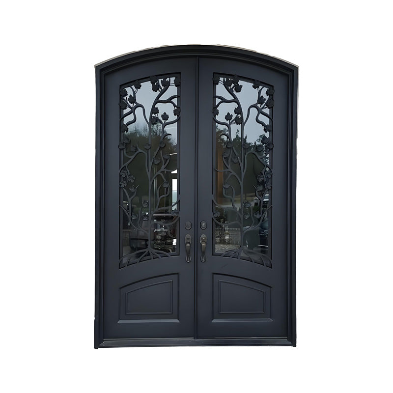 Matte black double wrought iron door