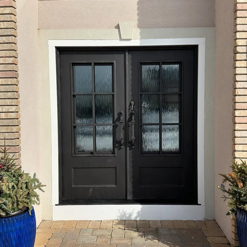 Square Pattern Black Iron Double Door