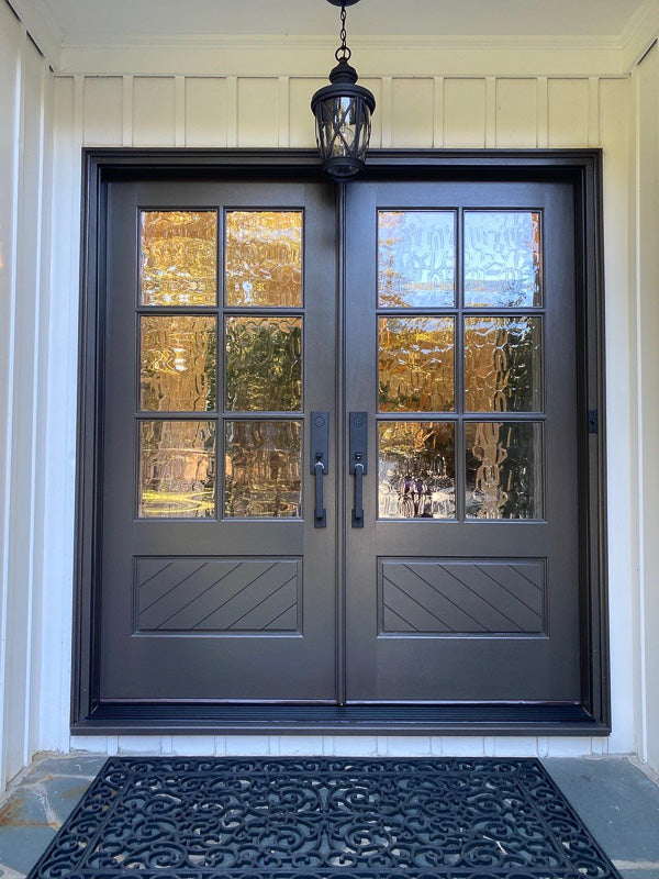 Square Pattern Black Iron Double Door