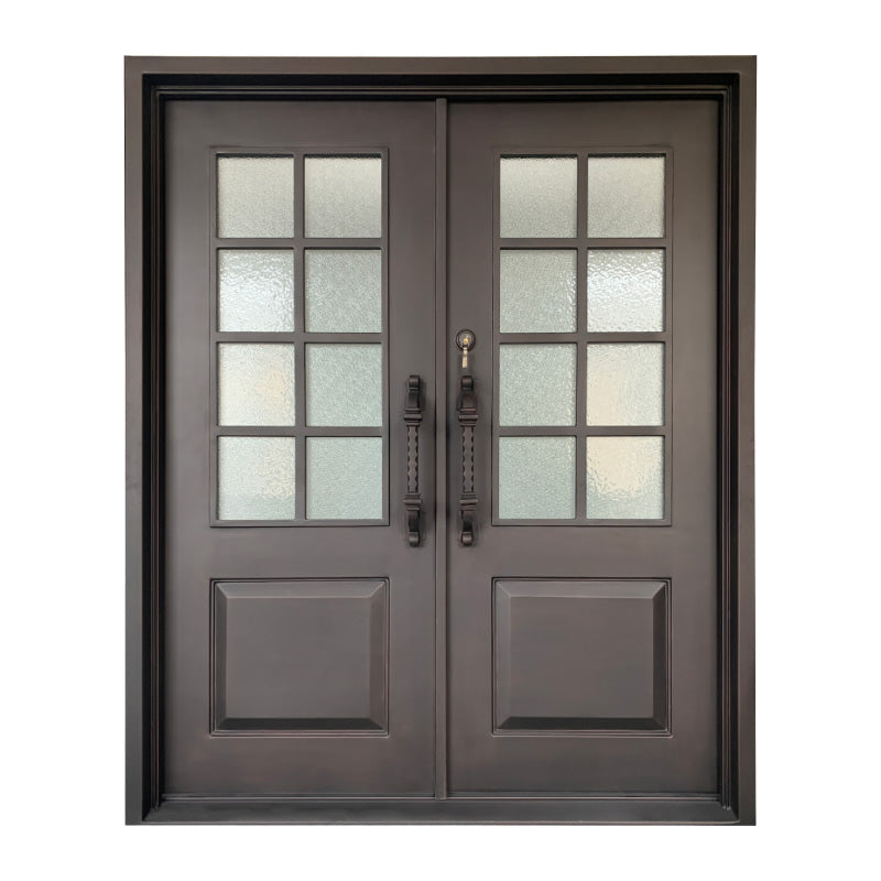 Square Pattern Black Iron Double Door