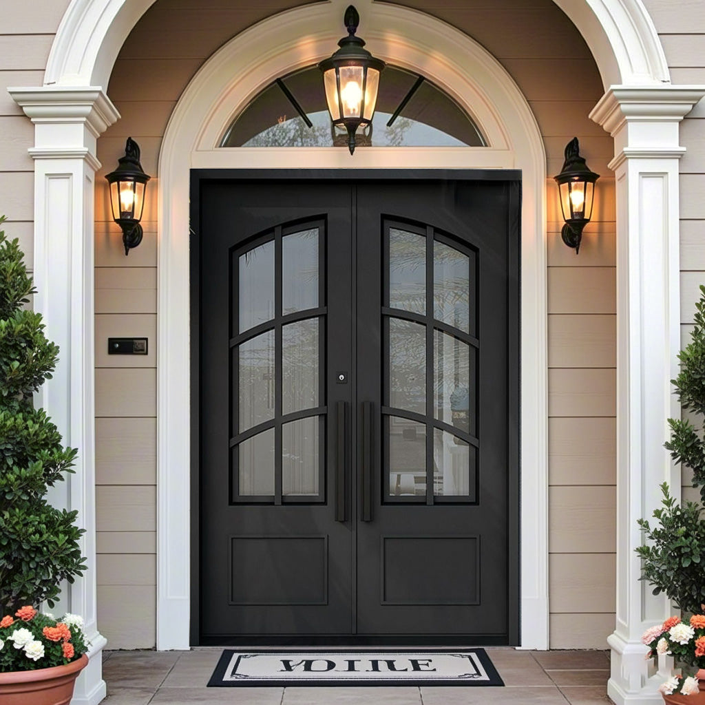 Curved Double Glass Iron Door