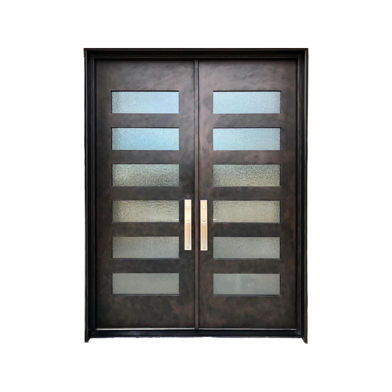 Elegant double iron entry doors with glass