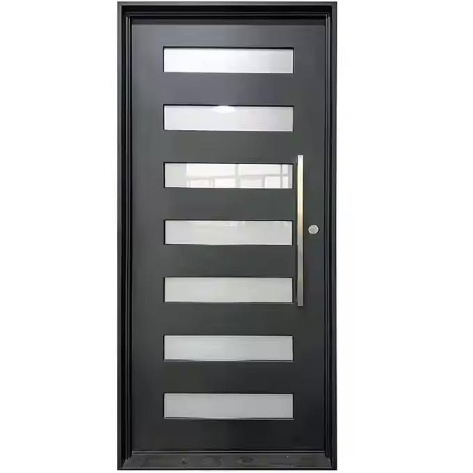 Modern single entry door with sleek black finish