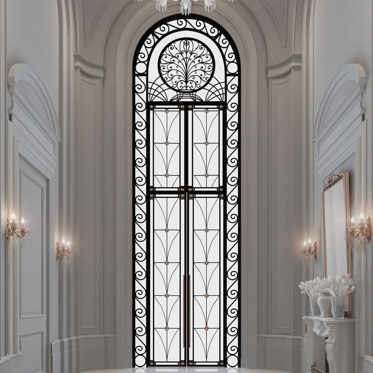 Luxury black double wrought iron door
