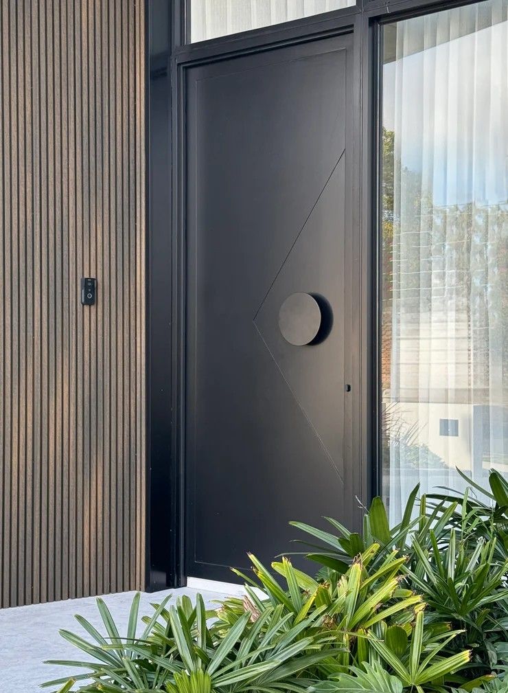 usirondoor Matte black iron entry pivot door