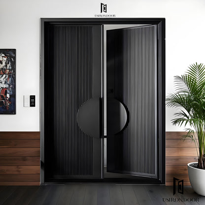 Modern batten steel Hinge Double Doors