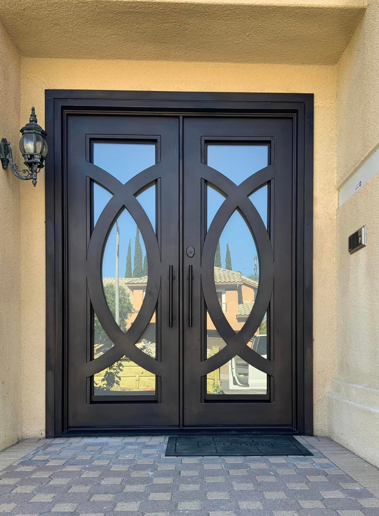 Modern Iron Entry Door with Elegant Oval Design