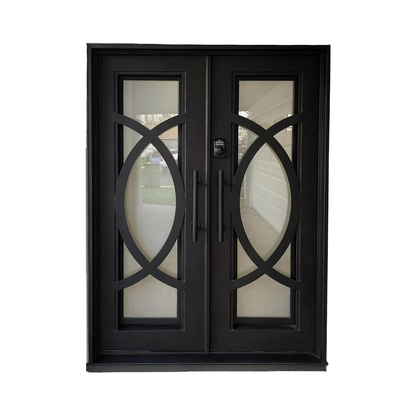 Modern Iron Entry Door with Elegant Oval Design