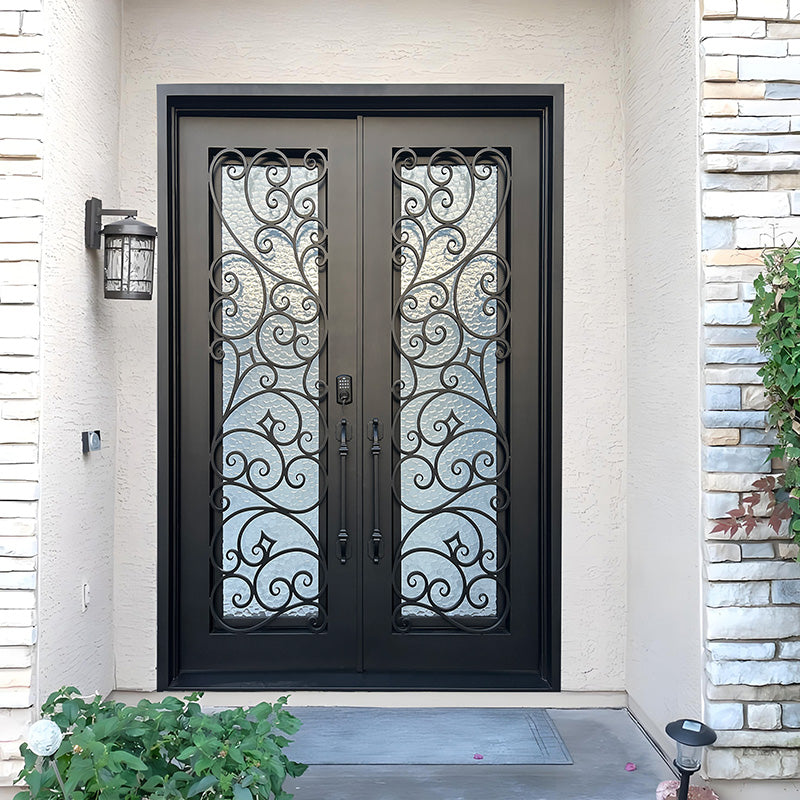 Wrought iron double door main iron glass door designer outside wrought iron door