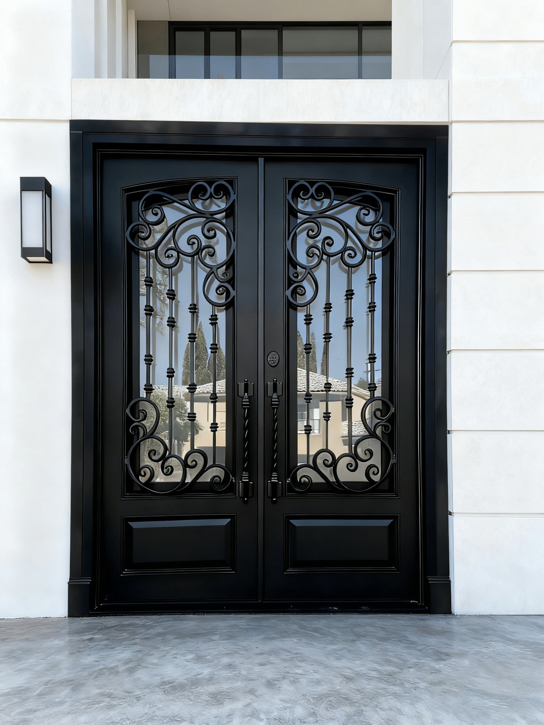 Customized wrought iron double entry door