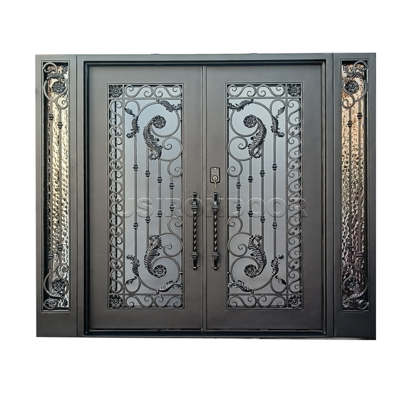 Ornate Wrought Iron Double Entry Door