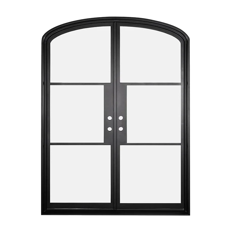 Factory Modern Iron French Front Door Arched Interior Door With Glass For Entrance House