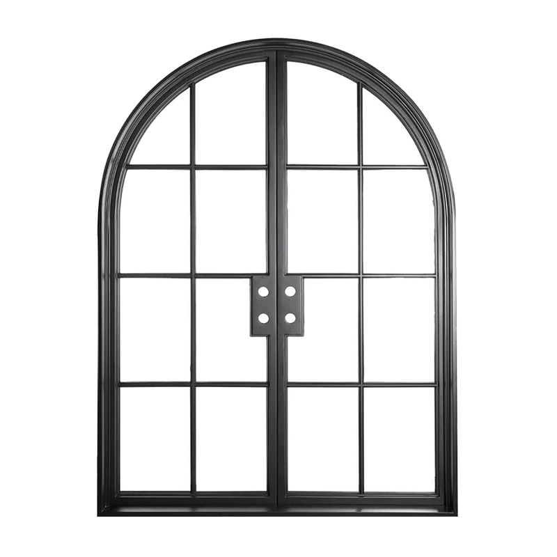 Factory Modern Iron French Front Door Arched Interior Door With Glass For Entrance House