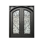 Matte black wrought iron entry door