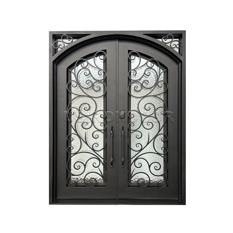 Matte black wrought iron entry door