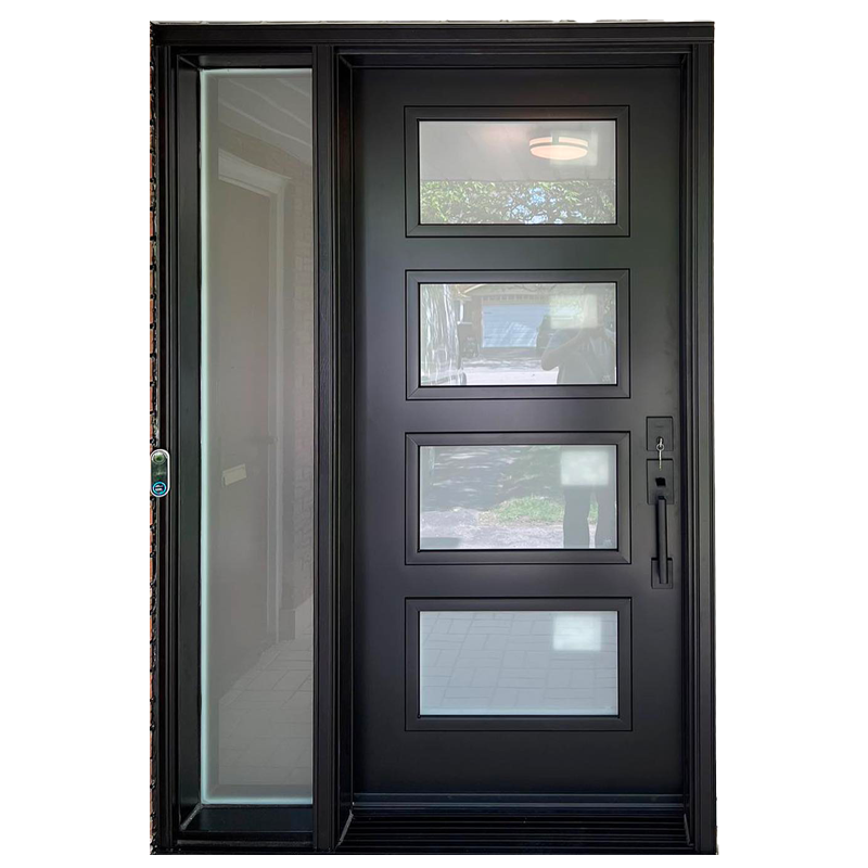 Single Entry Iron Door With Glass Panel