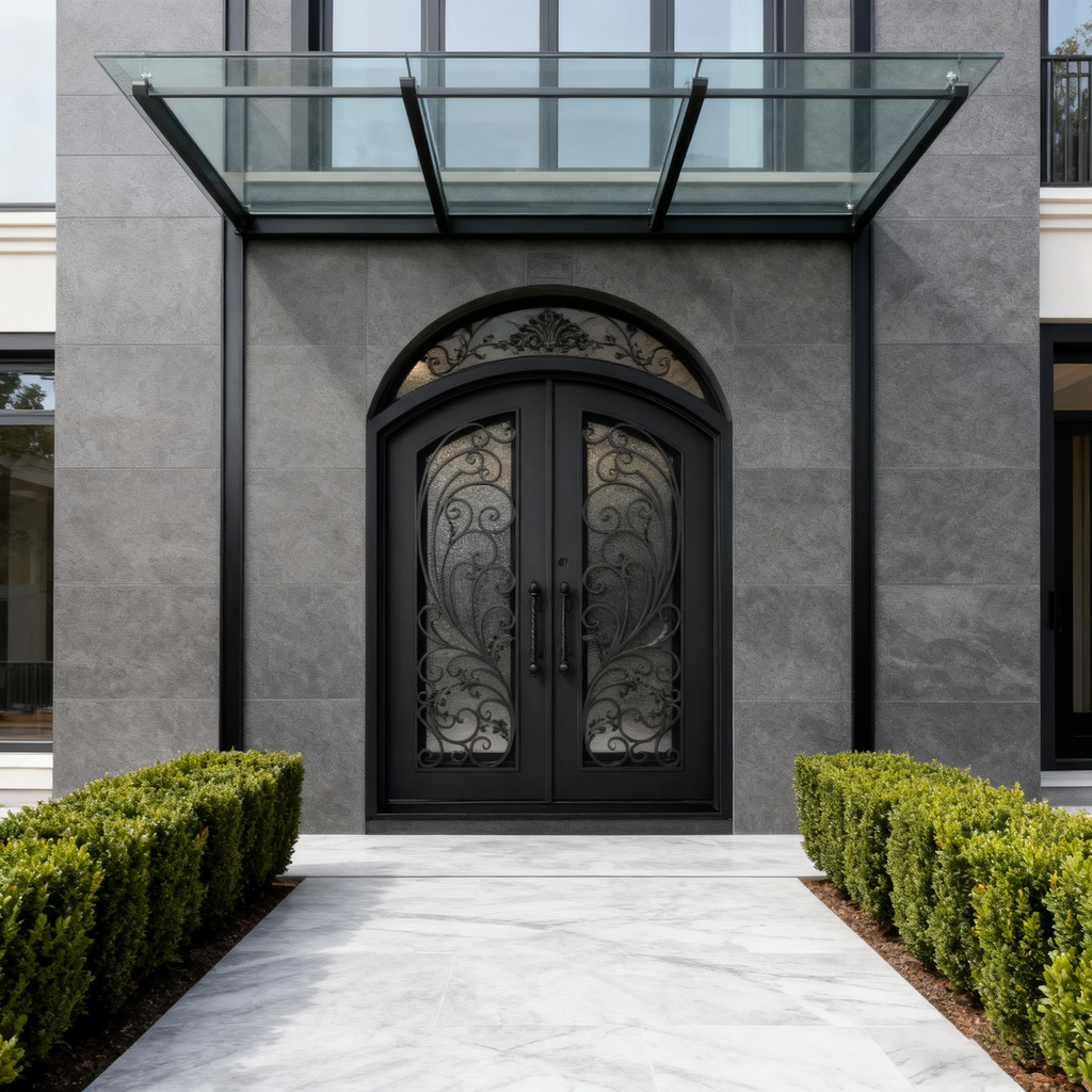 usirondoor Black Finish Elegance Wrought Iron Door