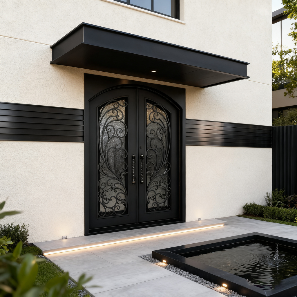 usirondoor Black Finish Elegance Wrought Iron Door