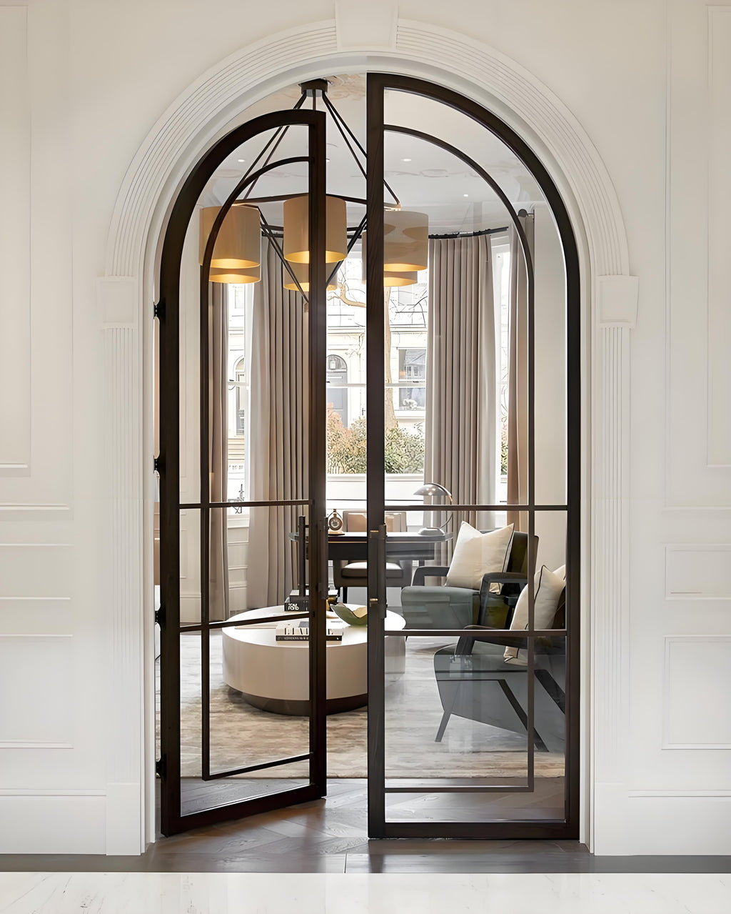 usirondoor arched Interior Double Steel Glass Iron Door