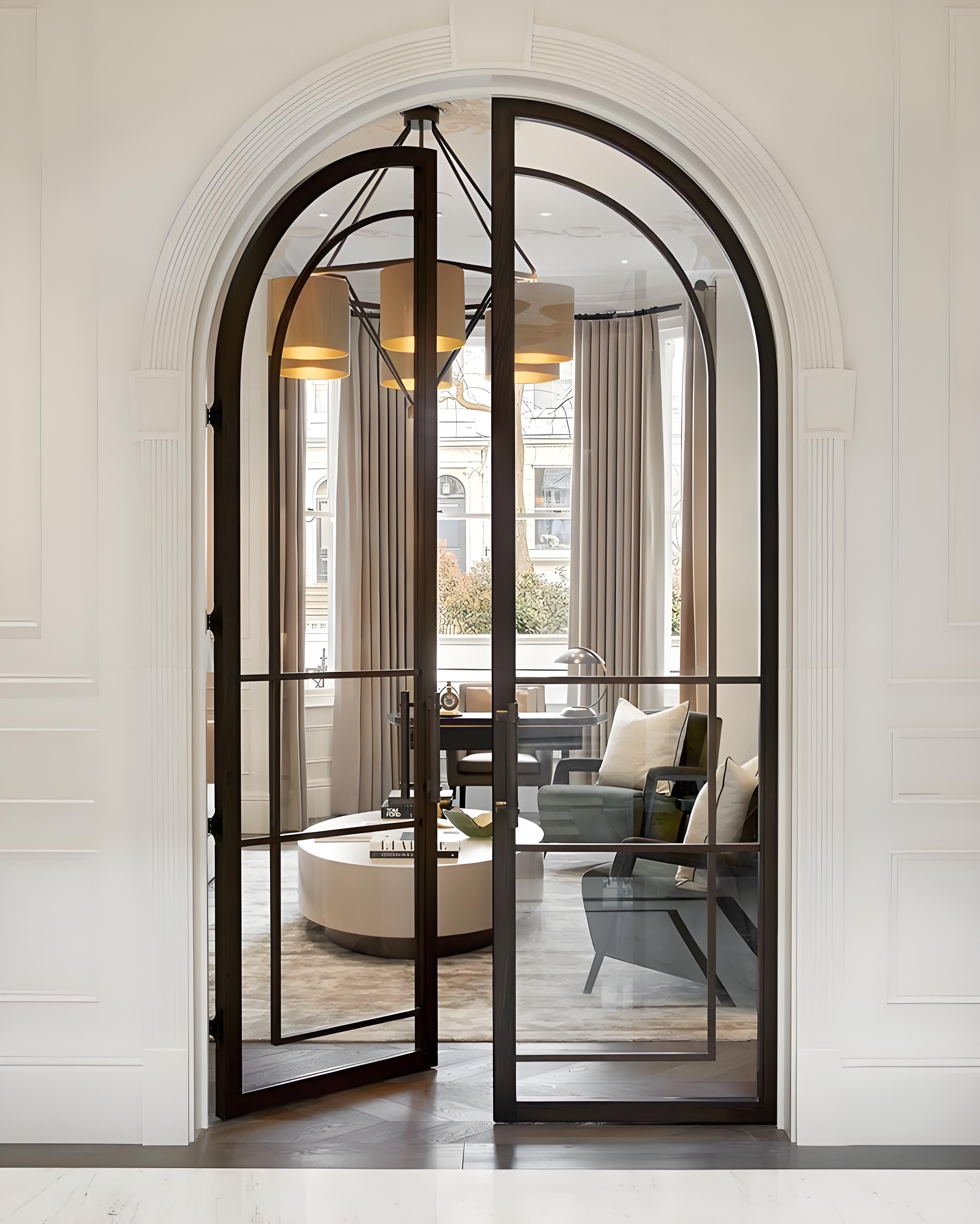 usirondoor arched Interior Double Steel Glass Iron Door