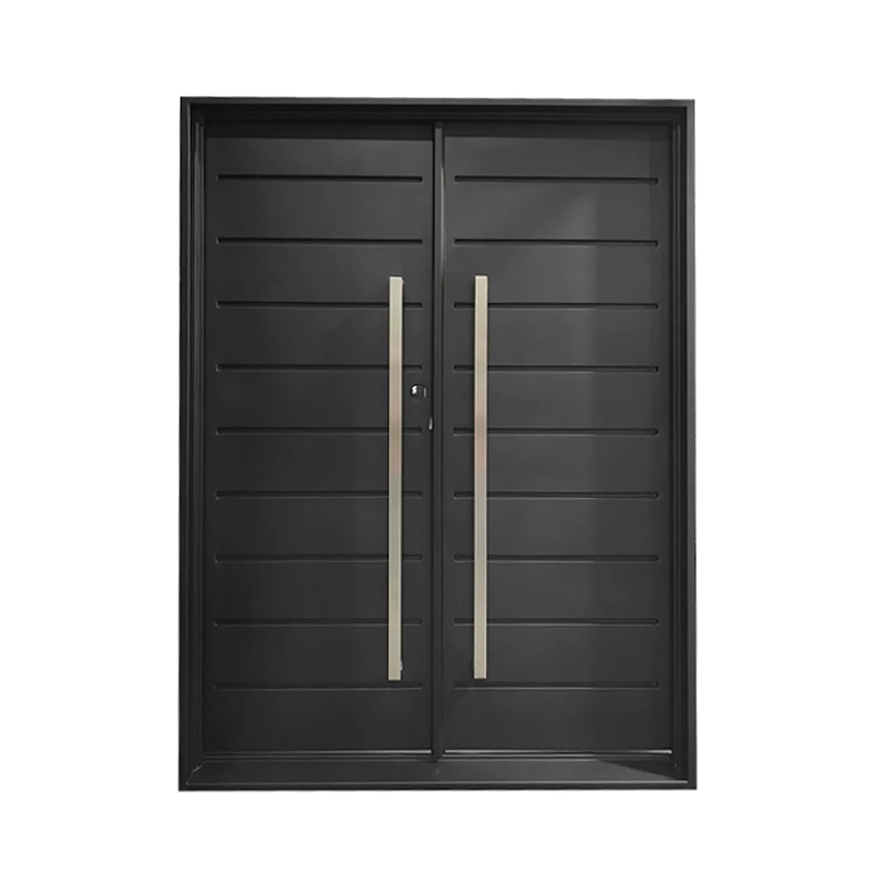 usirondoor Modern Sleek Black Double Entry Door