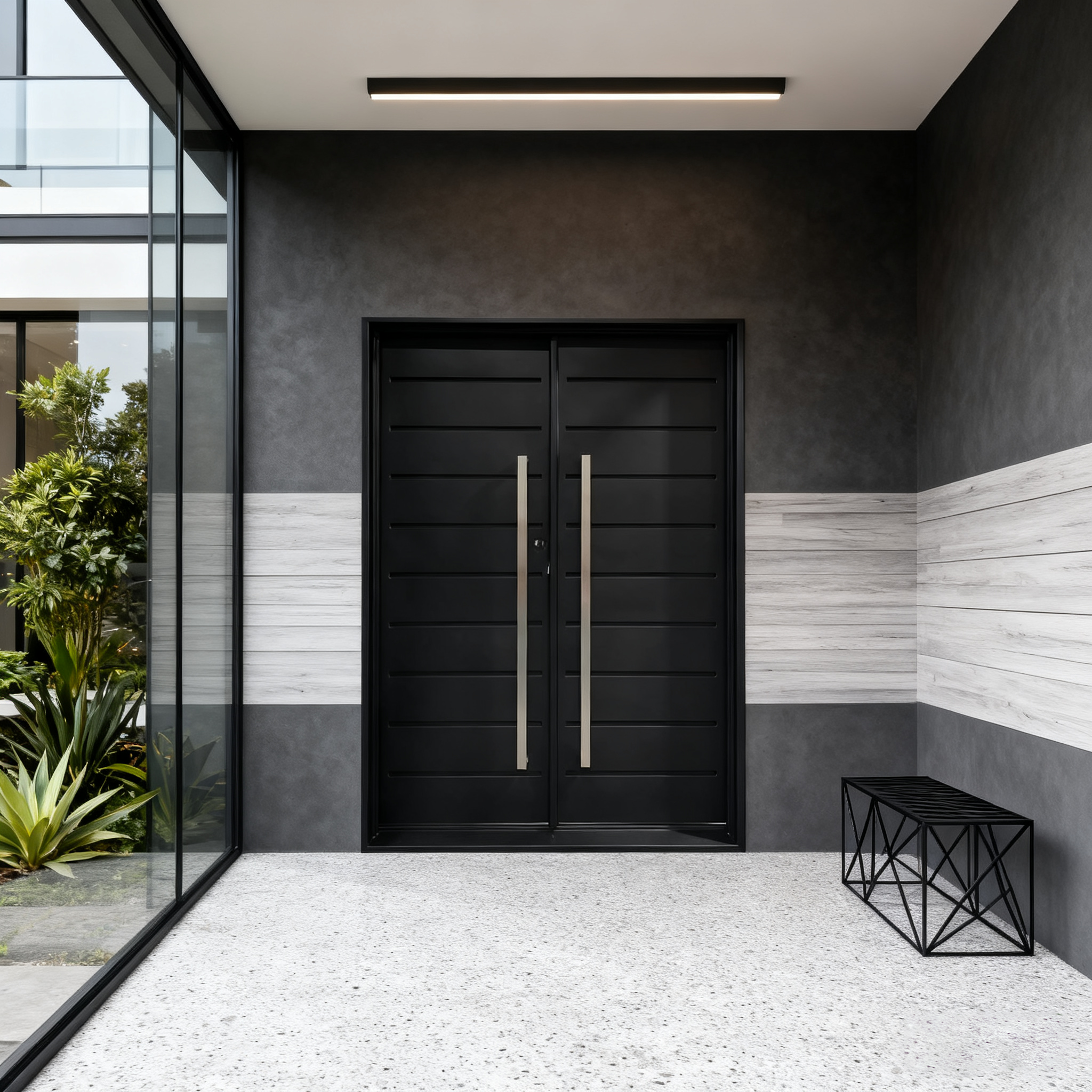 usirondoor Modern Sleek Black Double Entry Door