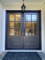 Square Pattern Black Iron Double Door