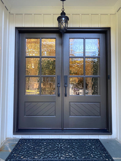 Square Pattern Black Iron Double Door