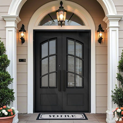 Curved Double Glass Iron Door
