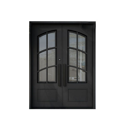 Curved Double Glass Iron Door