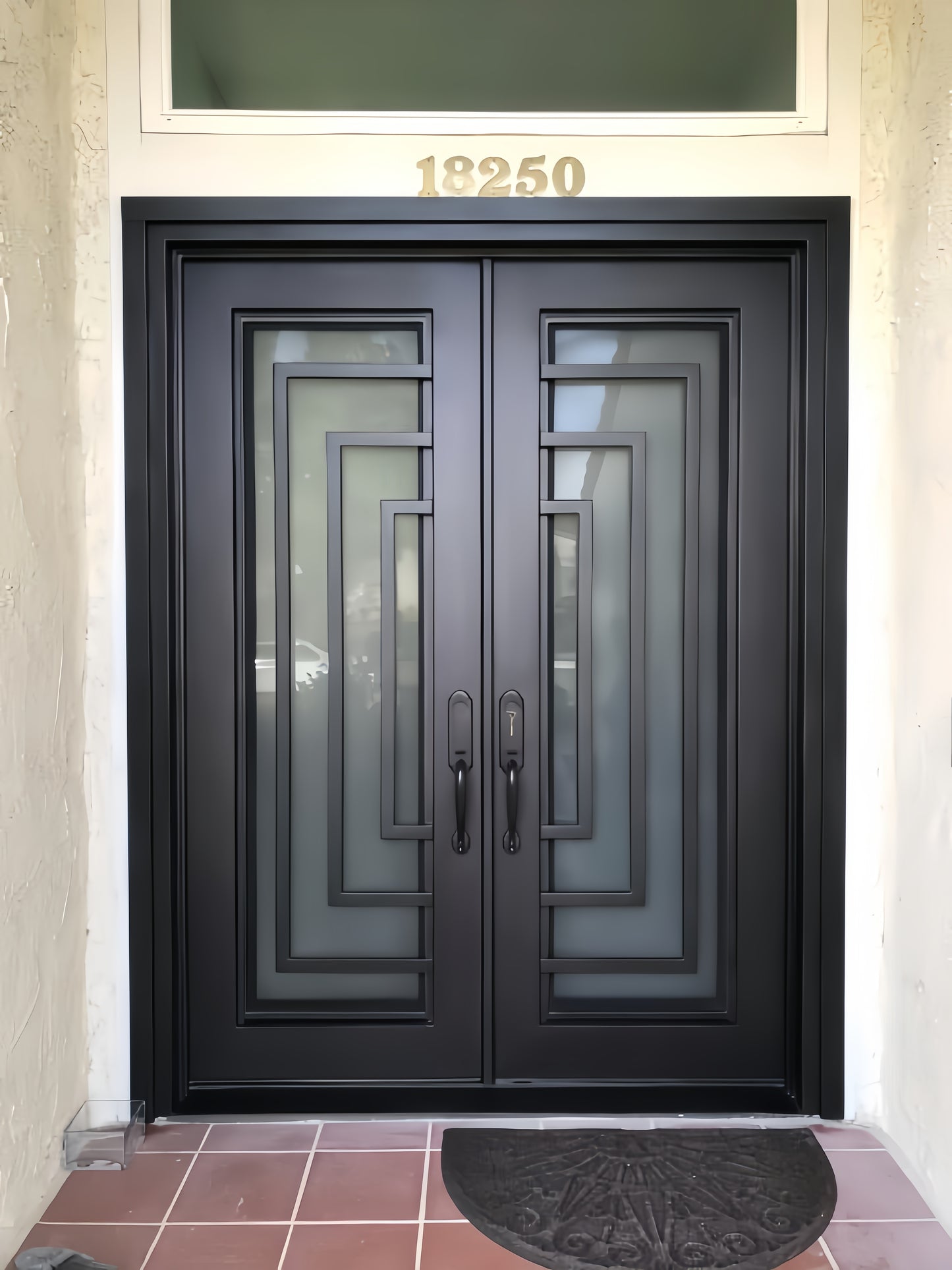 Modern Iron Entry Door with Geometric Design