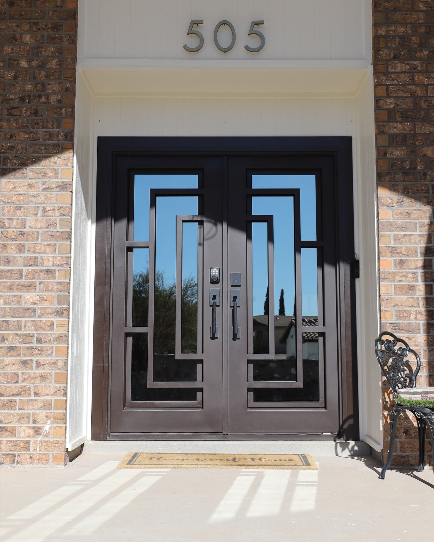 Modern Iron Entry Door with Geometric Design