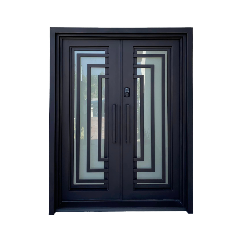 Modern Iron Entry Door with Geometric Design