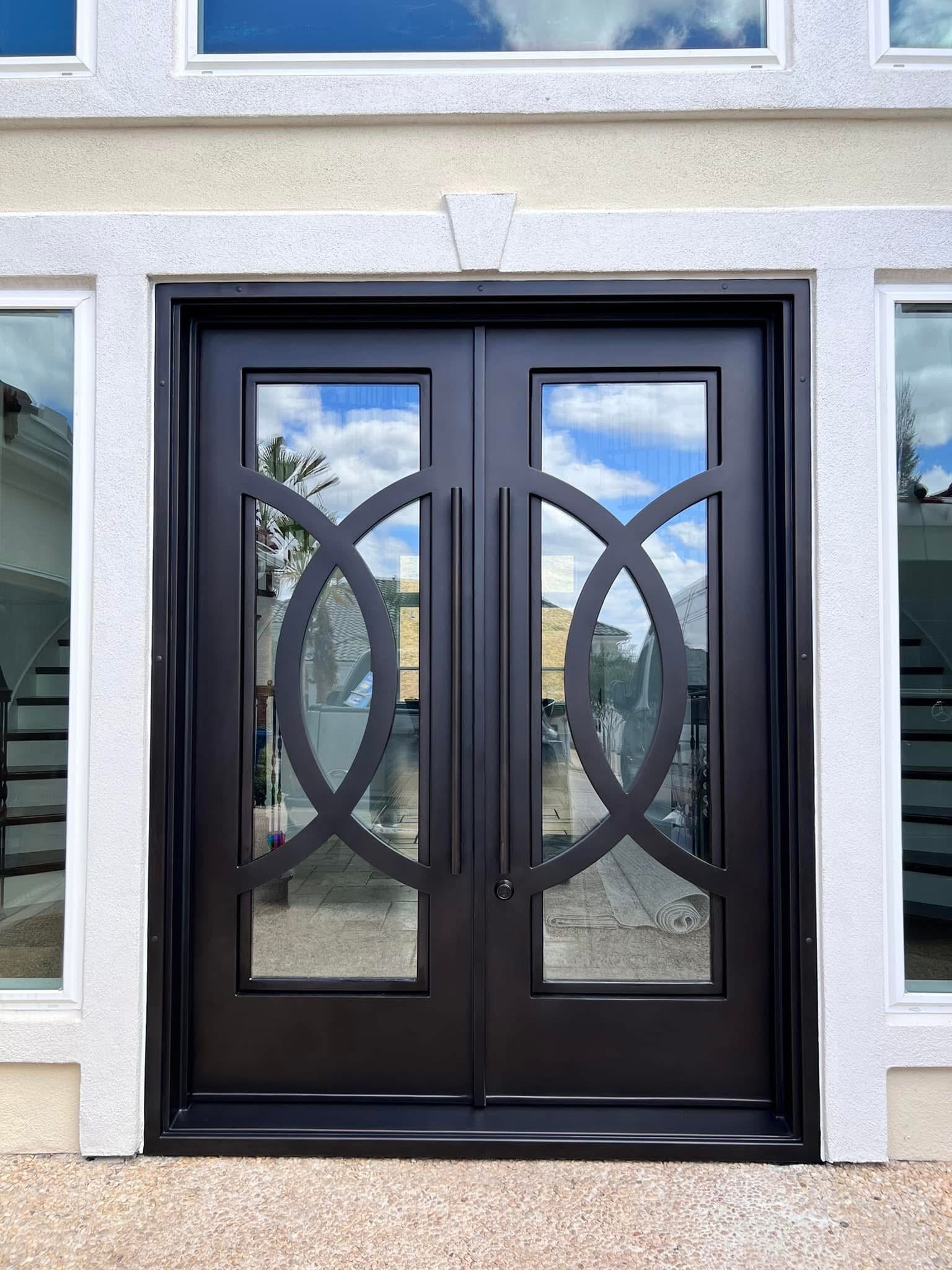 Modern Iron Entry Door with Elegant Oval Design