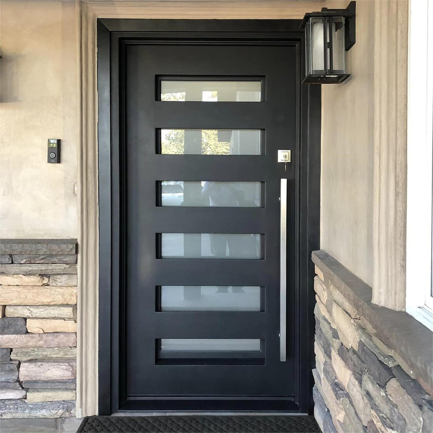 Modern single entry door with sleek black finish