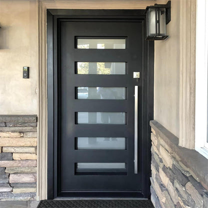 Modern single entry door with sleek black finish