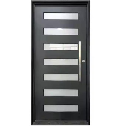 Modern single entry door with sleek black finish