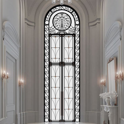 Luxury black double wrought iron door