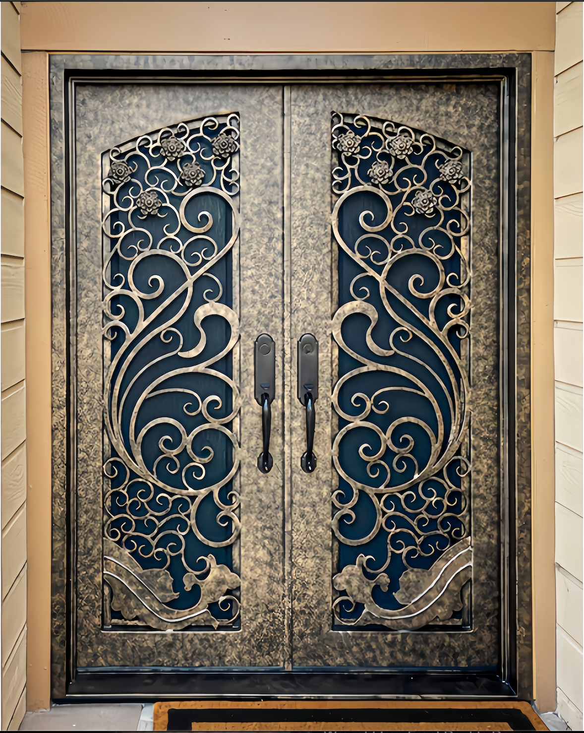 Luxury Golden Double Entry Wrought Iron Door