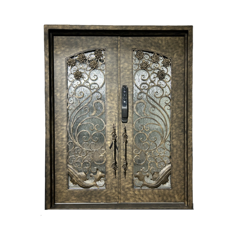 Luxury Golden Double Entry Wrought Iron Door