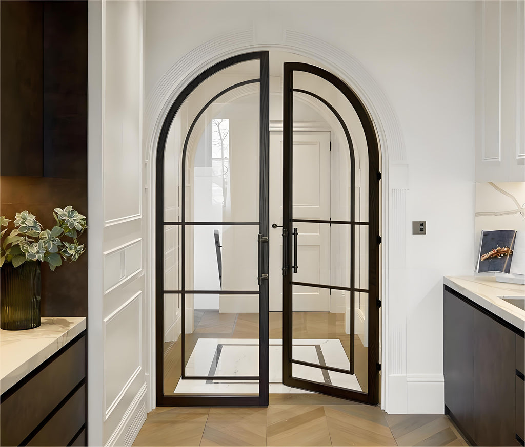usirondoor arched Interior Double Steel Glass Iron Door