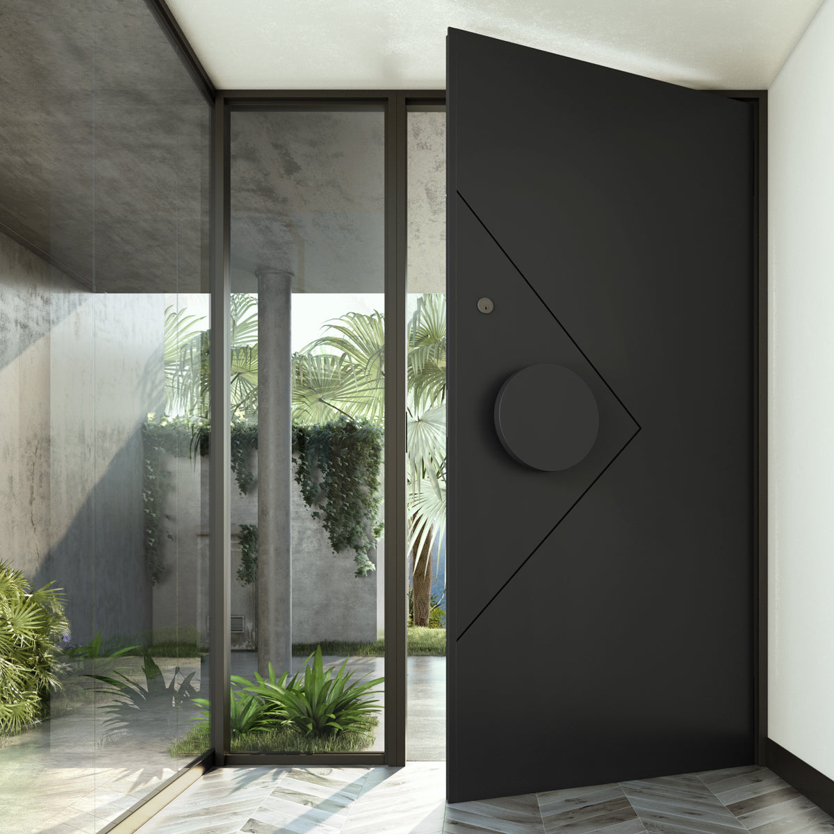 usirondoor Matte black iron entry pivot door