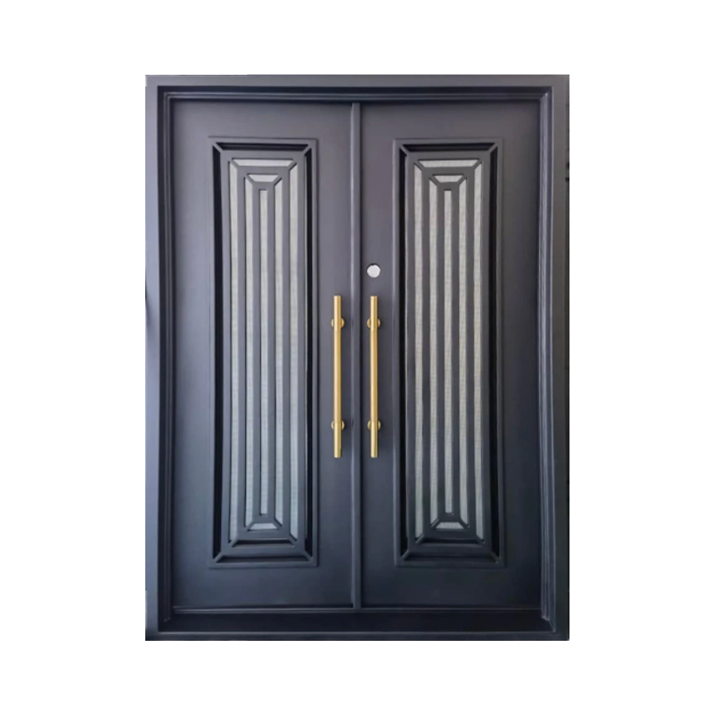 usirondoor Modern Black Steel Double Front Door