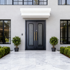 usirondoor Modern Black Steel Double Front Door