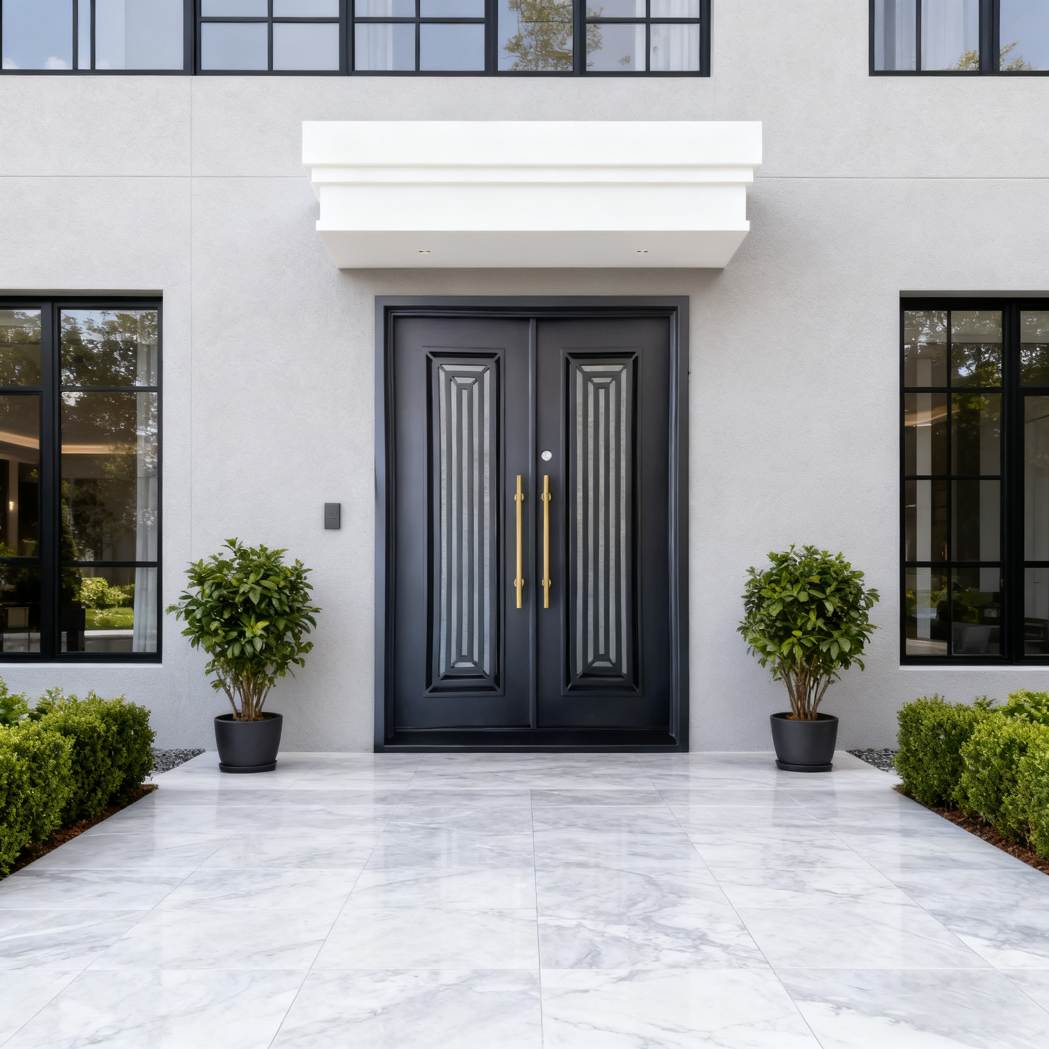 usirondoor Modern Black Steel Double Front Door