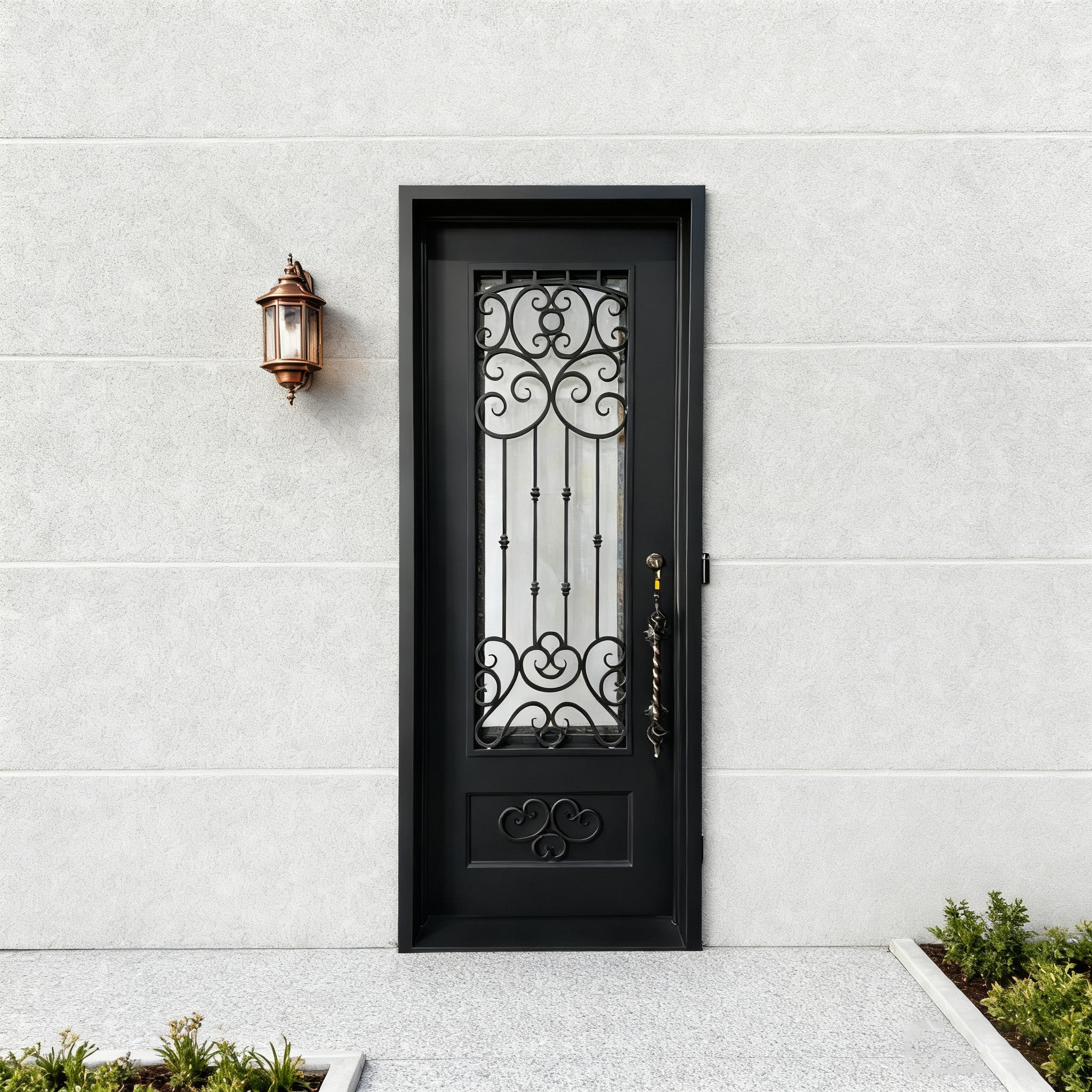 Single wrought iron front door